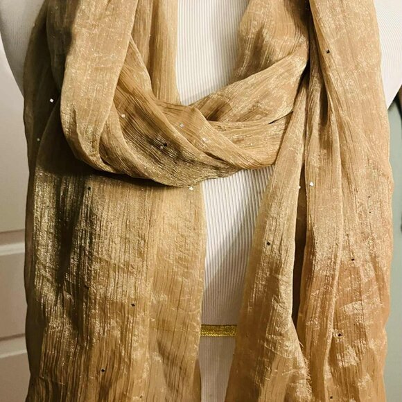 NWT Handmade Golden Sparkle Scarf by Sana – Elegant Evening Style - Picture 9 of 12